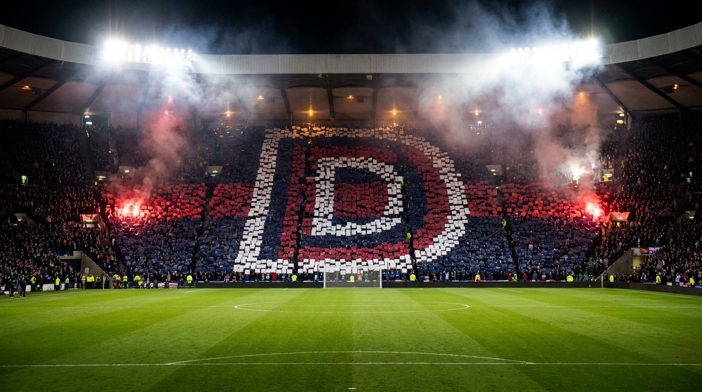 Tifo géant formant la lettre D dans un stade — Groupe D, Coupe du Monde 2026